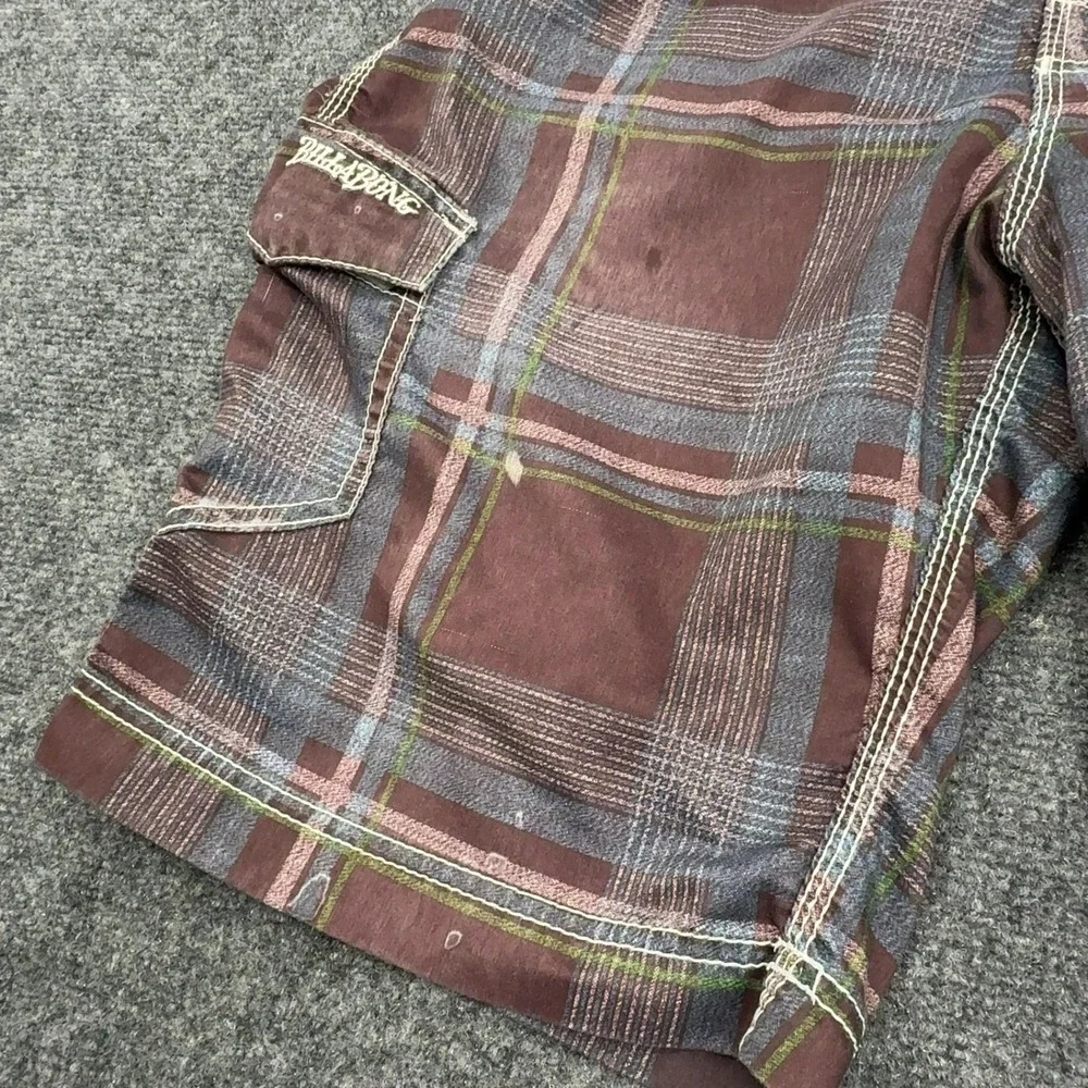 Billabong Board Shorts Mens 33 Brown Polyester Plaid Cargo Pocket Surf Skater