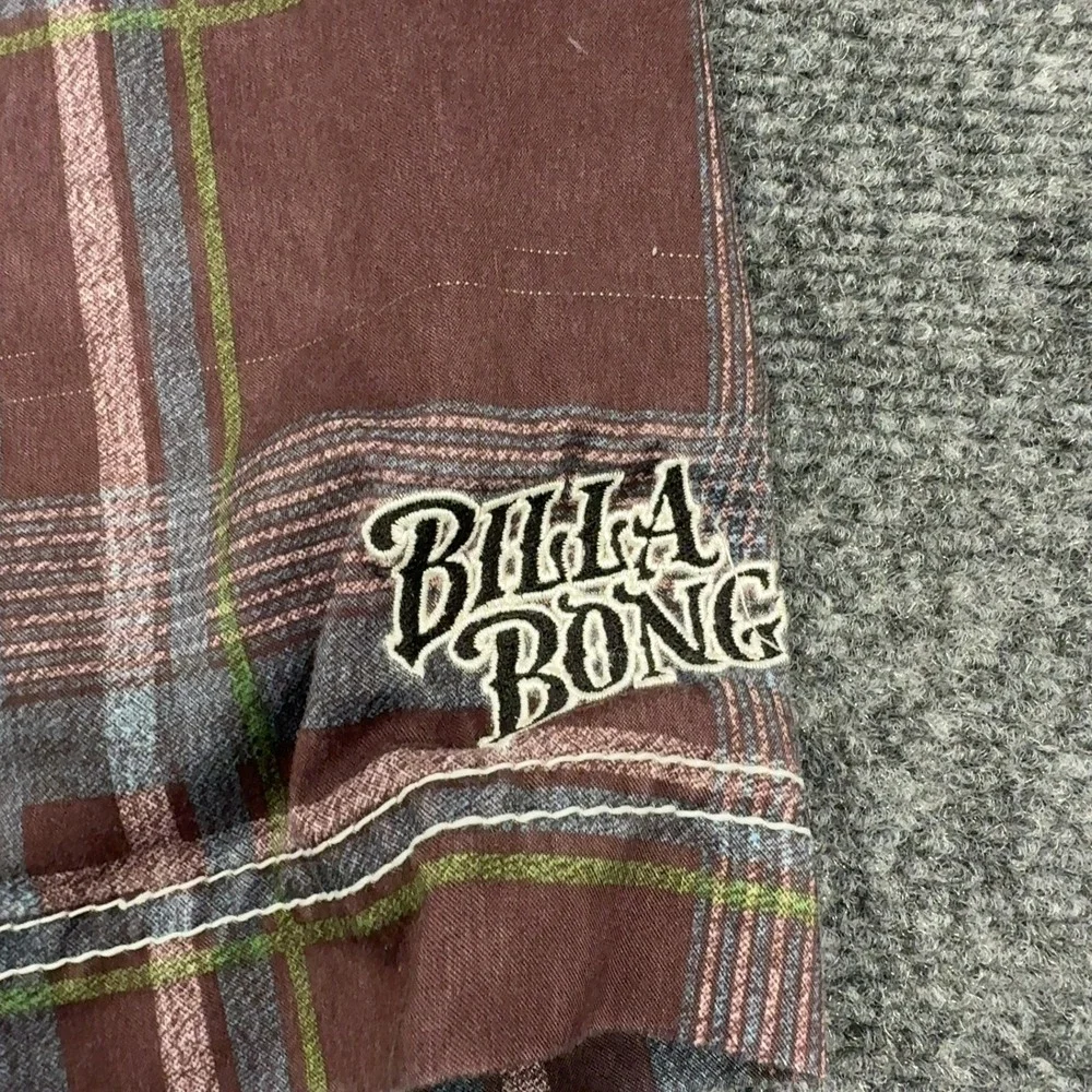 Billabong Board Shorts Mens 33 Brown Polyester Plaid Cargo Pocket Surf Skater