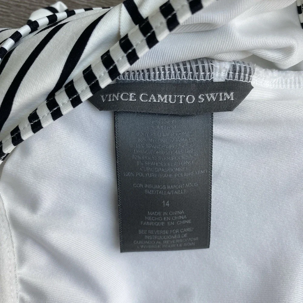 Vince Camuto Off The Shoulder Ruffle Striped One Piece‎ Swimsuit Size 14 1397