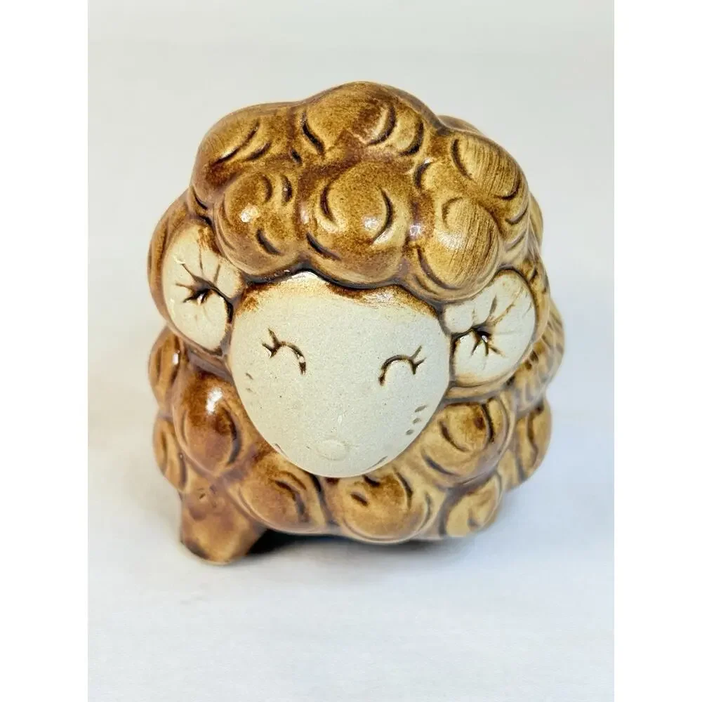 Brown Ceramic Sheep Curly Wool Pot/ Succulent Planter