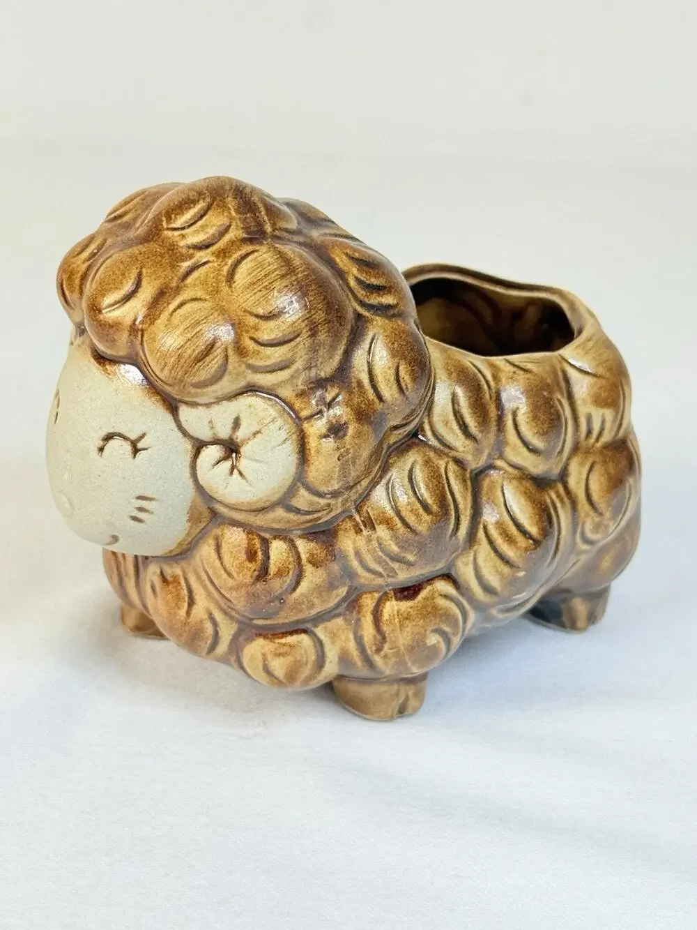 Brown Ceramic Sheep Curly Wool Pot/ Succulent Planter