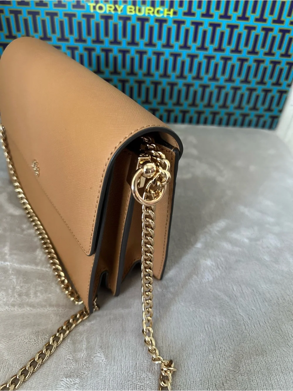 Tory Burch Tan Leather Crossbody with Gold Chain