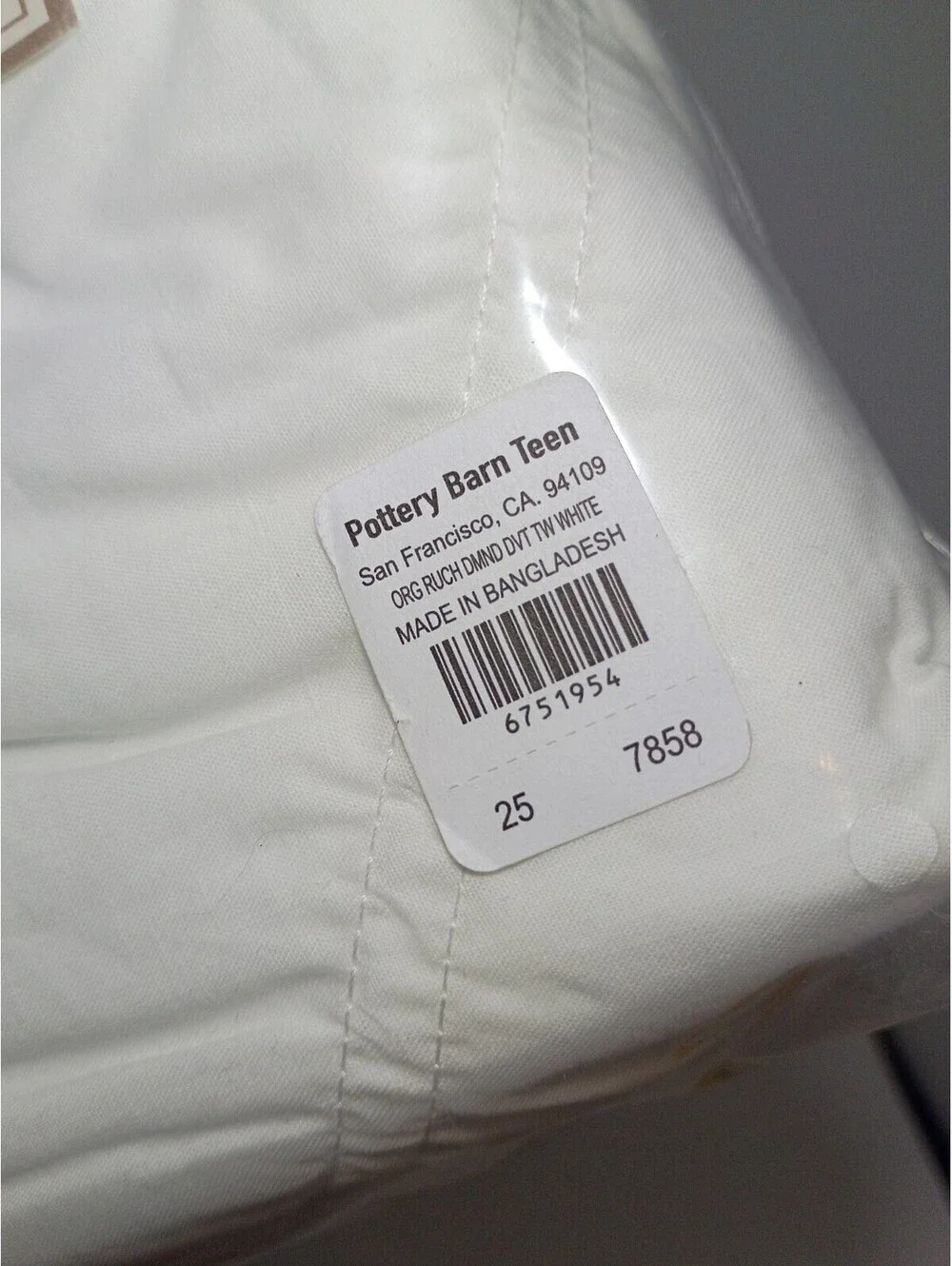 POTTERY BARN TEEN Ruched Diamond Organic TWIN  Duvet Cover WHITE DORM
