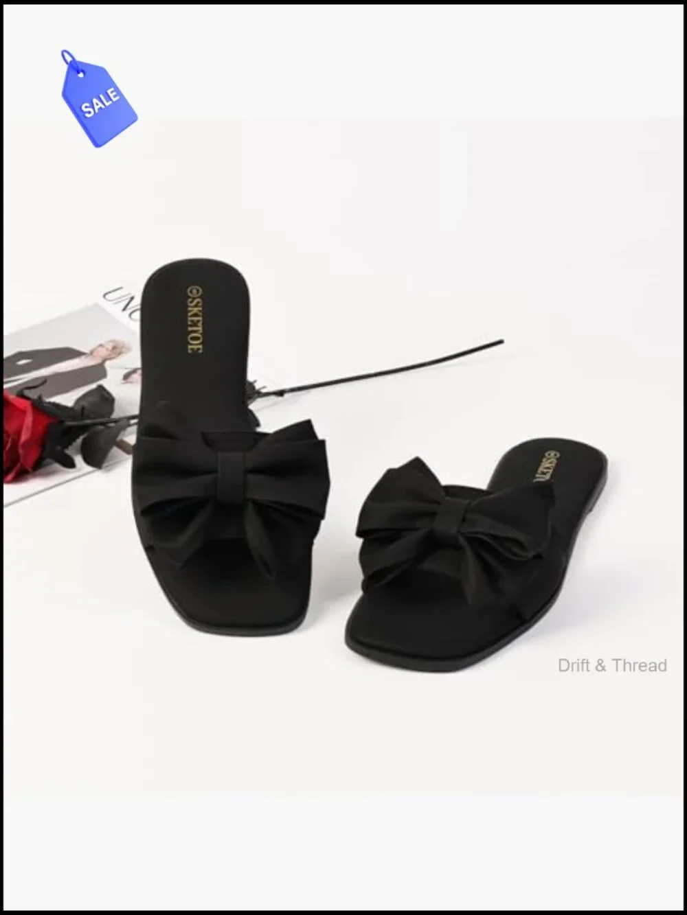 Women's Bow Flat Sandals Square Toe Comfortable Slide Wedding Beach Vacation