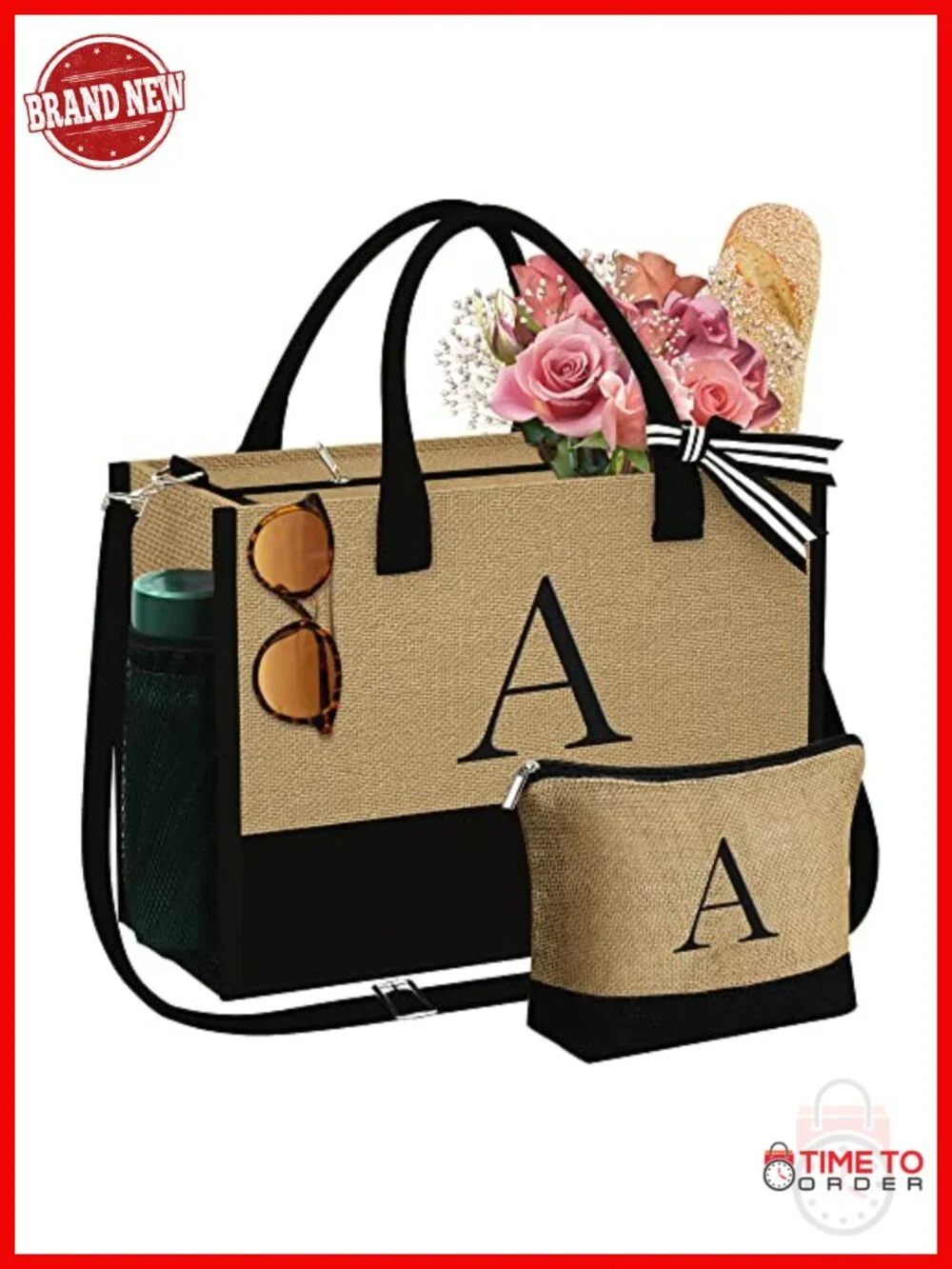 Personalized Jute Tote Bag & Matching Makeup Bag Monogrammed