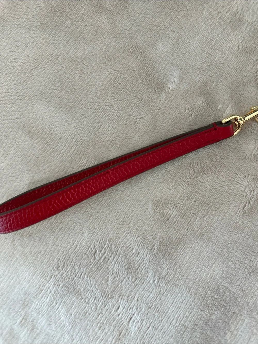 Tory Burch Red Pebbled Leather Wristlet with Gold Logo