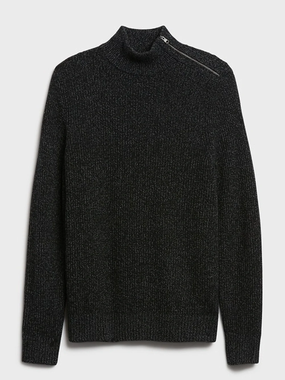 Banana Republic Men’s Mock Neck Zip Shoulder Knit Sweater Black Gray Size Large