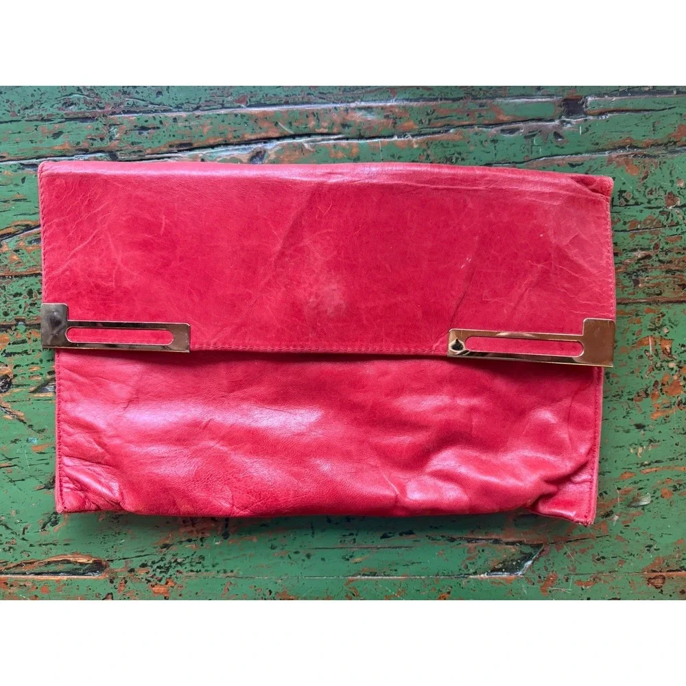Teek Orr Vintage Genuine Leather Purse Red Clutch Handbag‎
