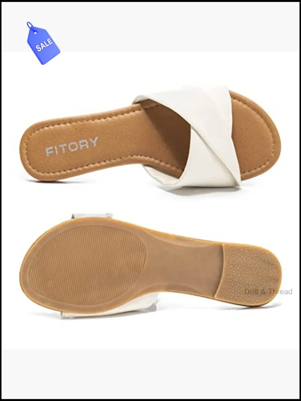 Faux Leather Slide Sandals - Soft Cushioned Insole - Slip On Flats