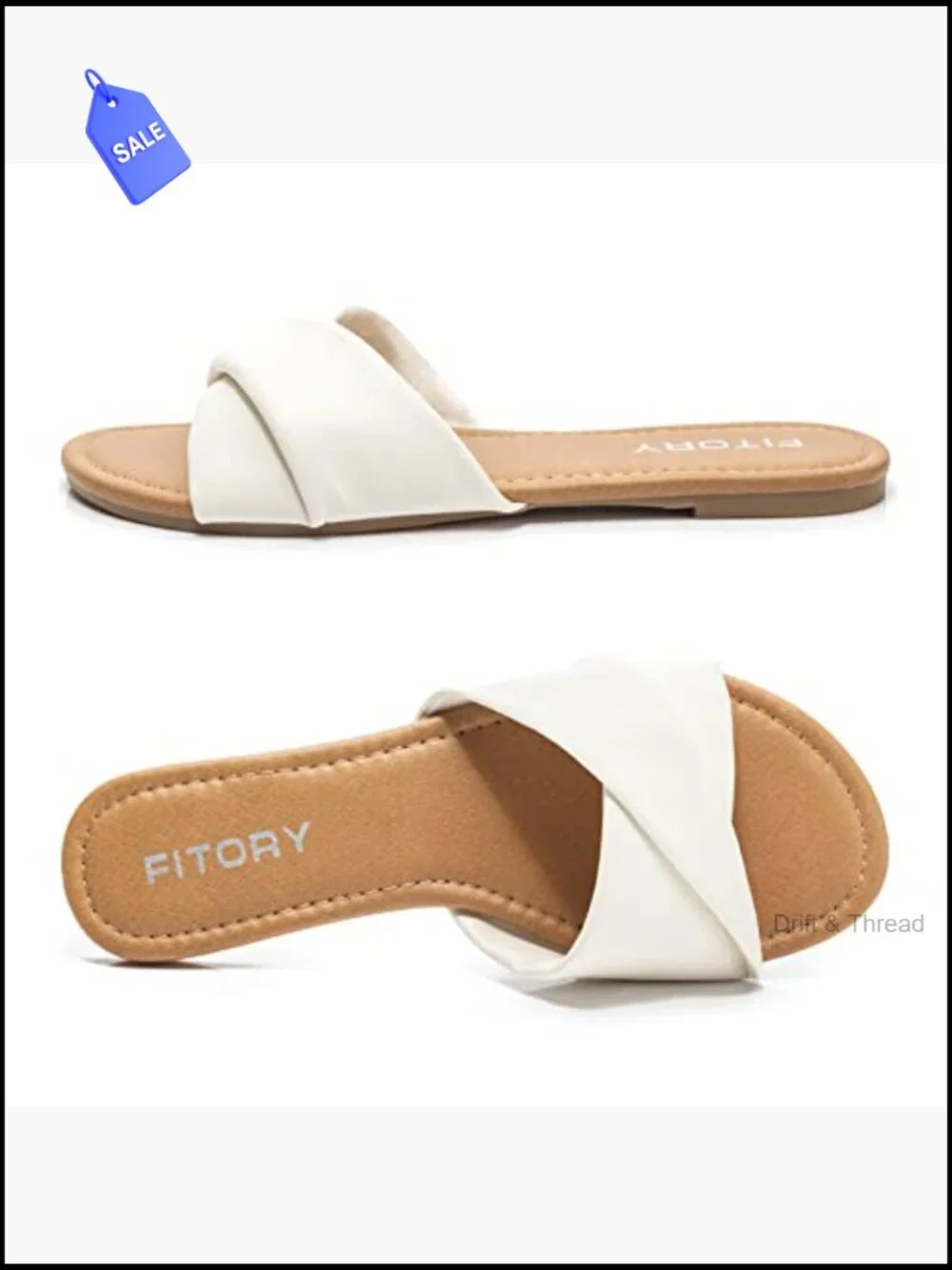 Faux Leather Slide Sandals - Soft Cushioned Insole - Slip On Flats