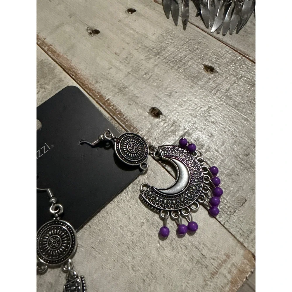 Paparazzi Statement Earrings Lot 3 Pairs Silver Tone Pink Purple Boho Dangle