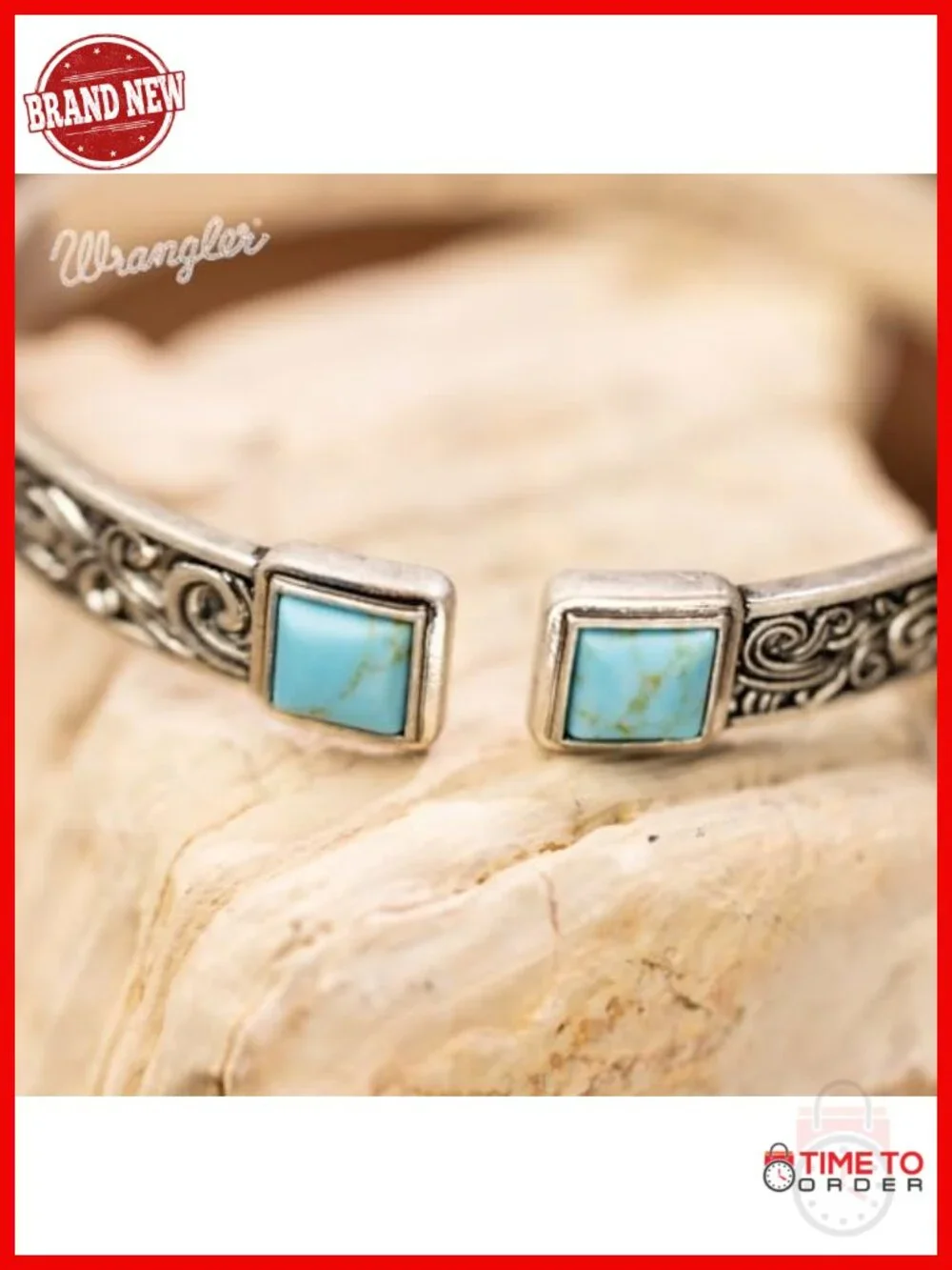 Western Turquoise Cuff Bracelet Silver Plated Carved Floral Adjustable Open