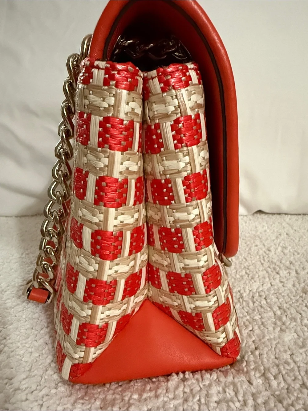 kate spade Red and Cream Woven Turn-Lock Shoulder Bag
