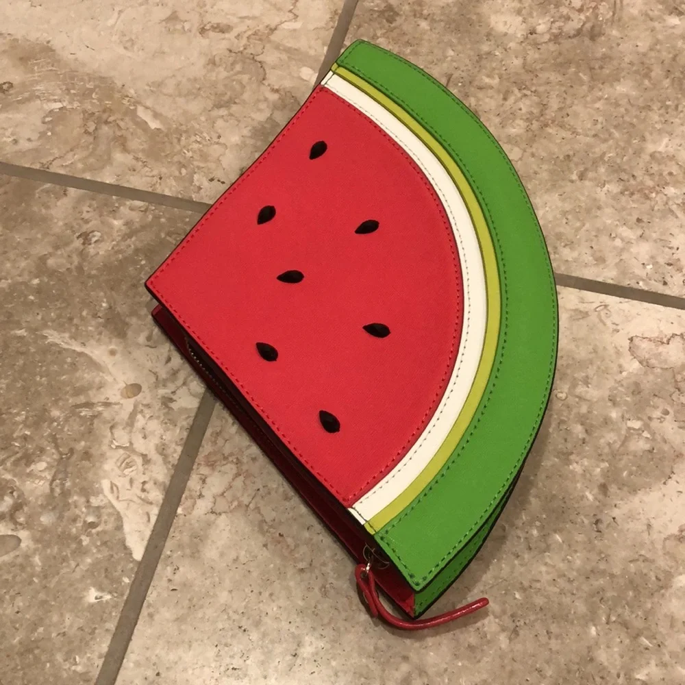 New Kate Spade make a splash watermelon novelty leather saffiano clutch handbag