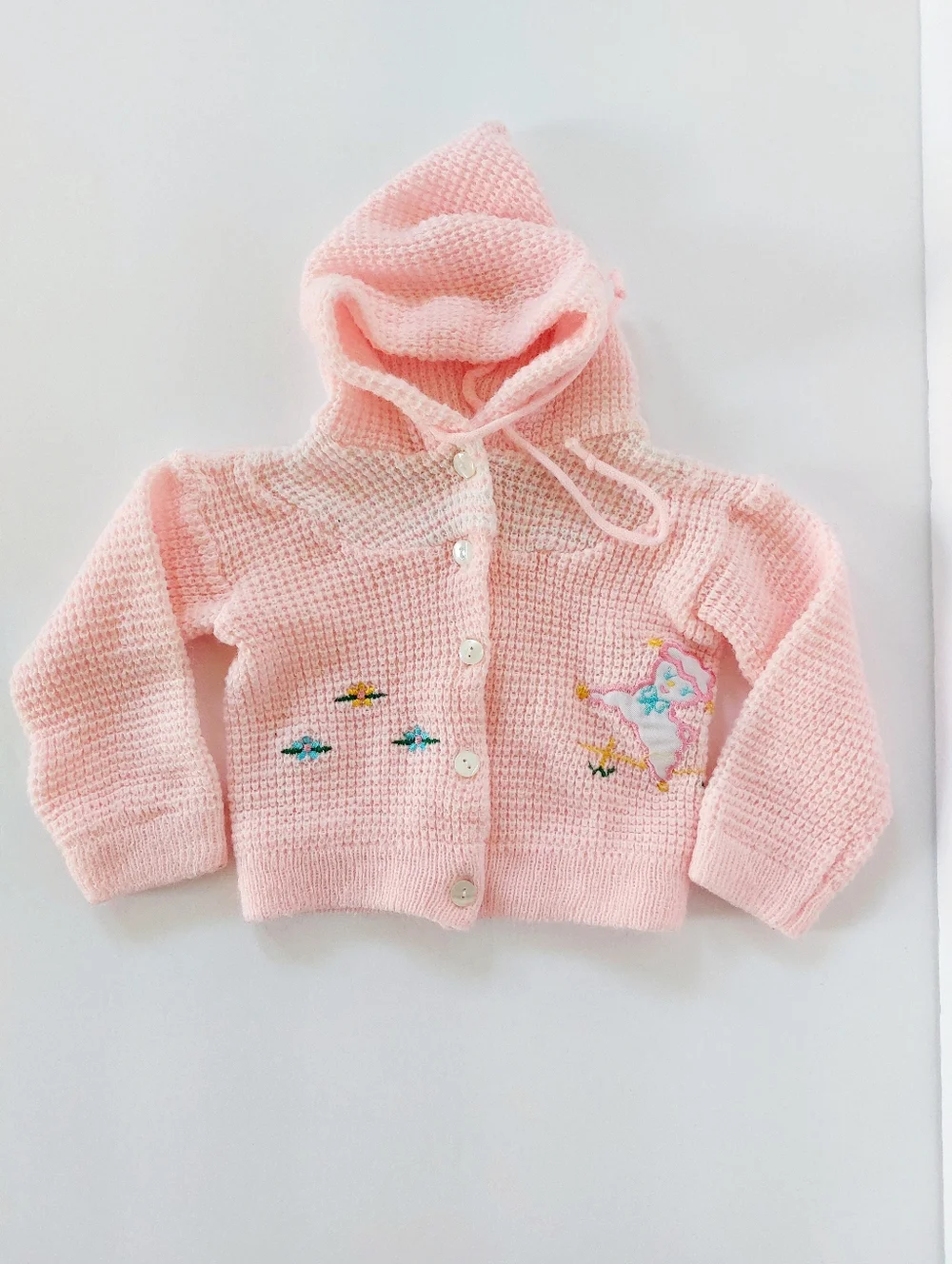 Cardigan Sweater Lamb & Flowers Vintage 80s 18m Lerner‎ Shops Easter Fairycore