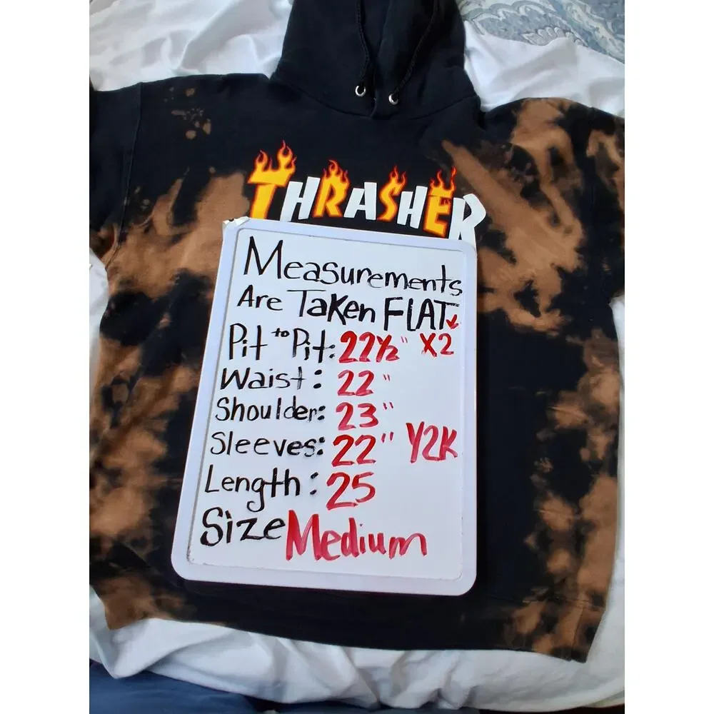 Y2K Vintage Thrasher Custom Bleached Mens Size M Grungecore Skater Street Hoodie