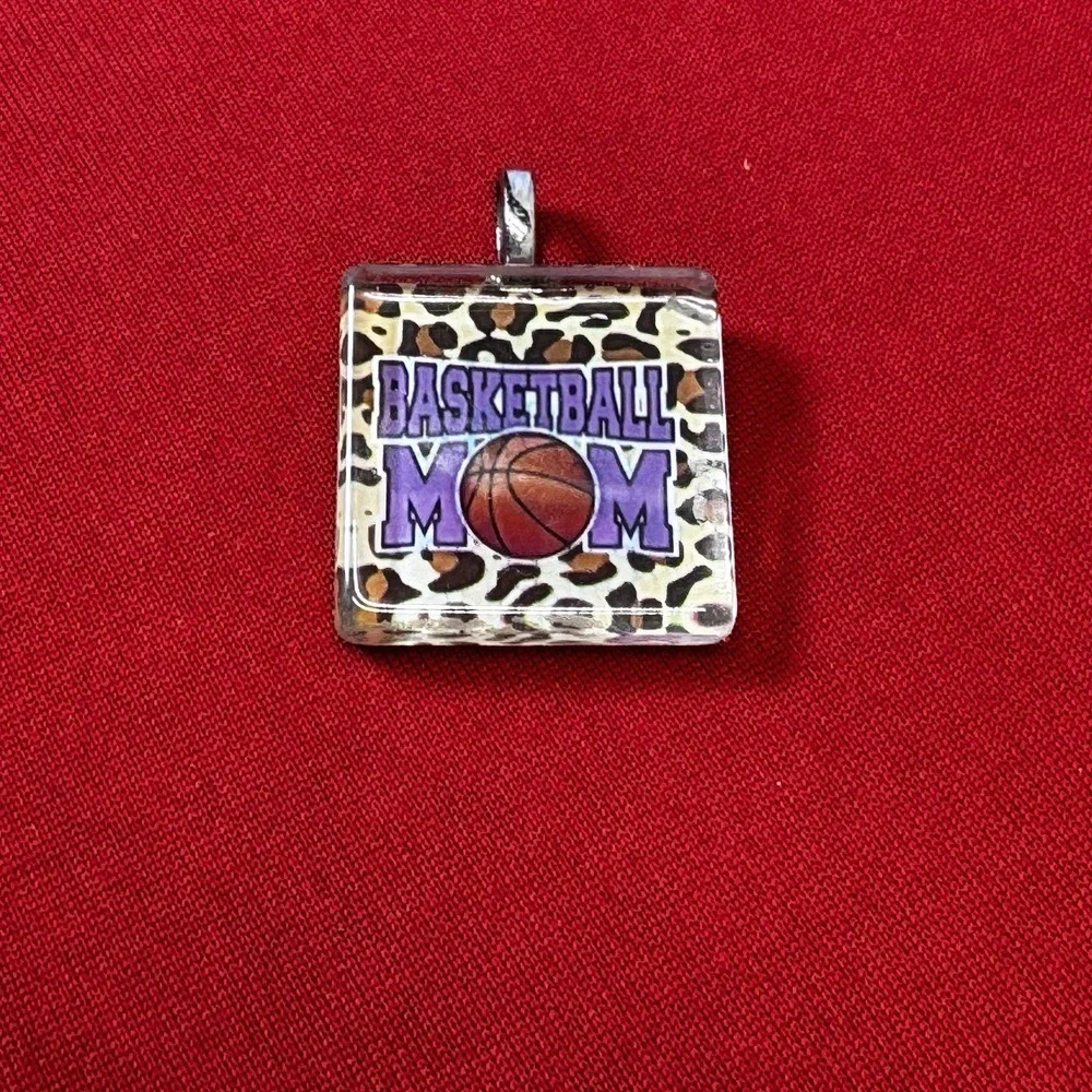 Basket Ball Mom Square Pendant Cheetah Print‎ Purple