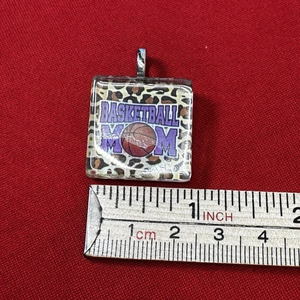 Basket Ball Mom Square Pendant Cheetah Print‎ Purple