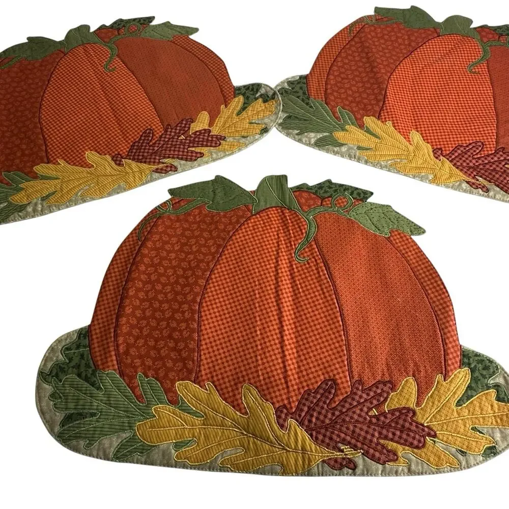 Kohls Celebrate Fall Orange Pumpkin Placemats Table Runner Kitchen Home Decor