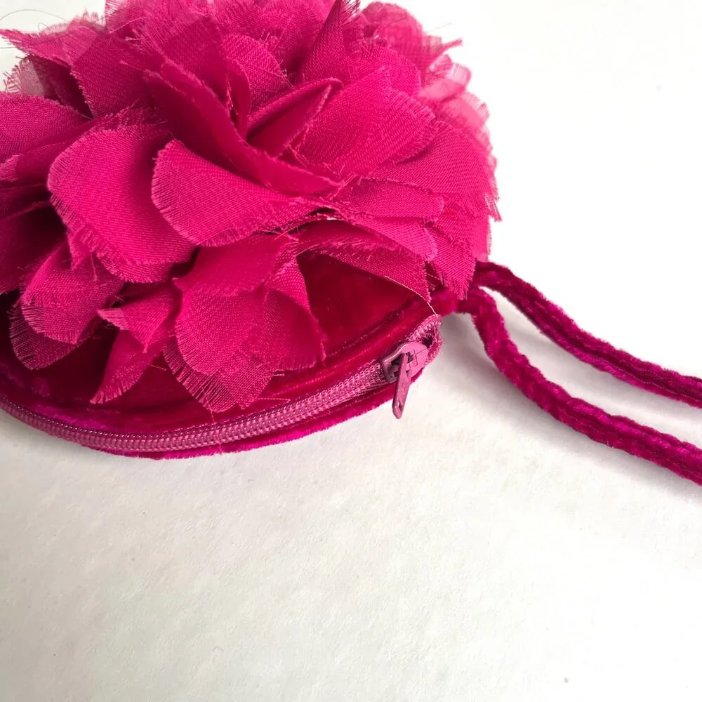 Cupcake Small Bag Wrist Clutch Wallet Velvet Flower Zip‎ Closure Hot Pink