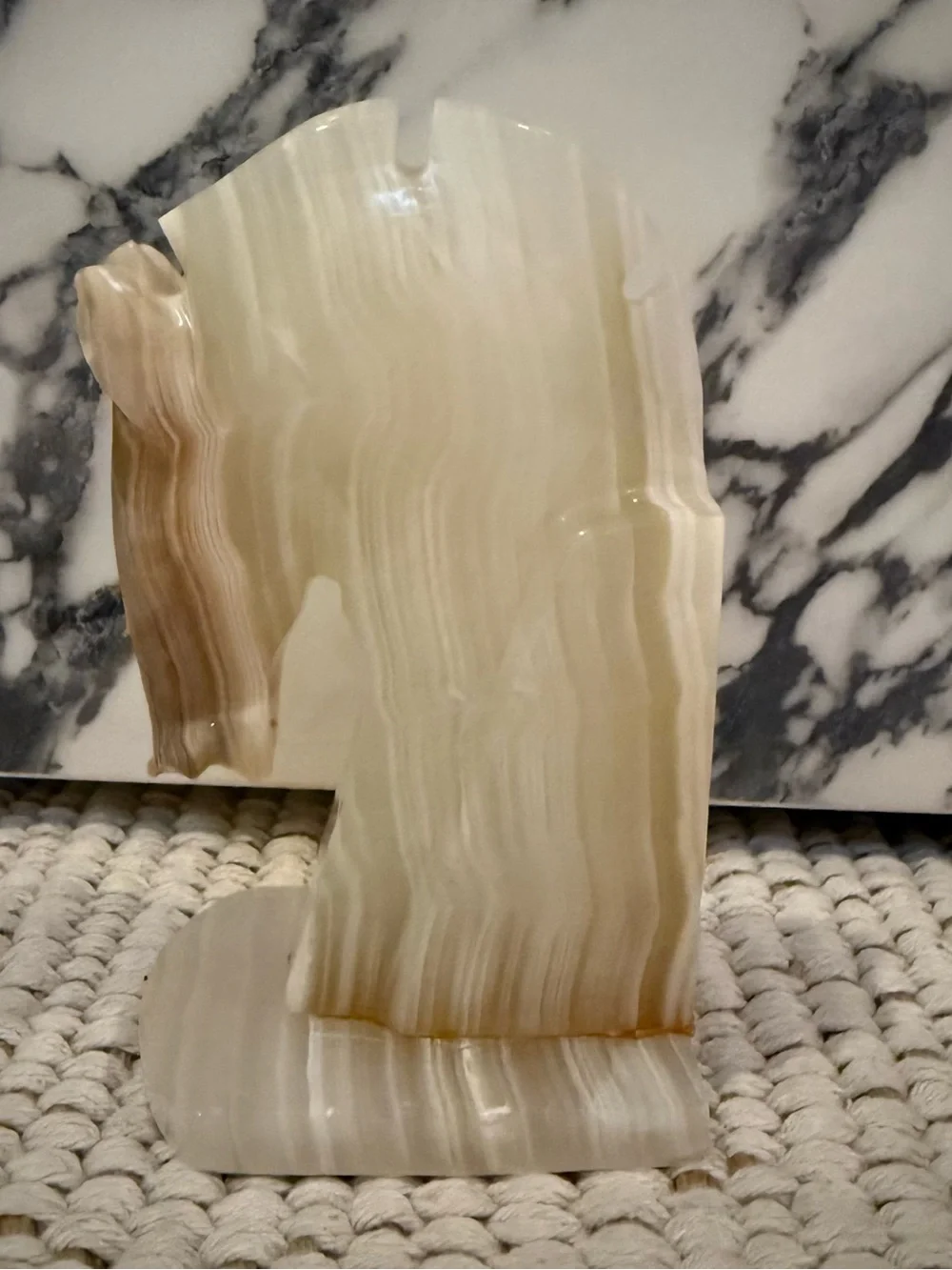 Vintage Carved Alabaster Onyx Horse Head Bookend Accent Piece