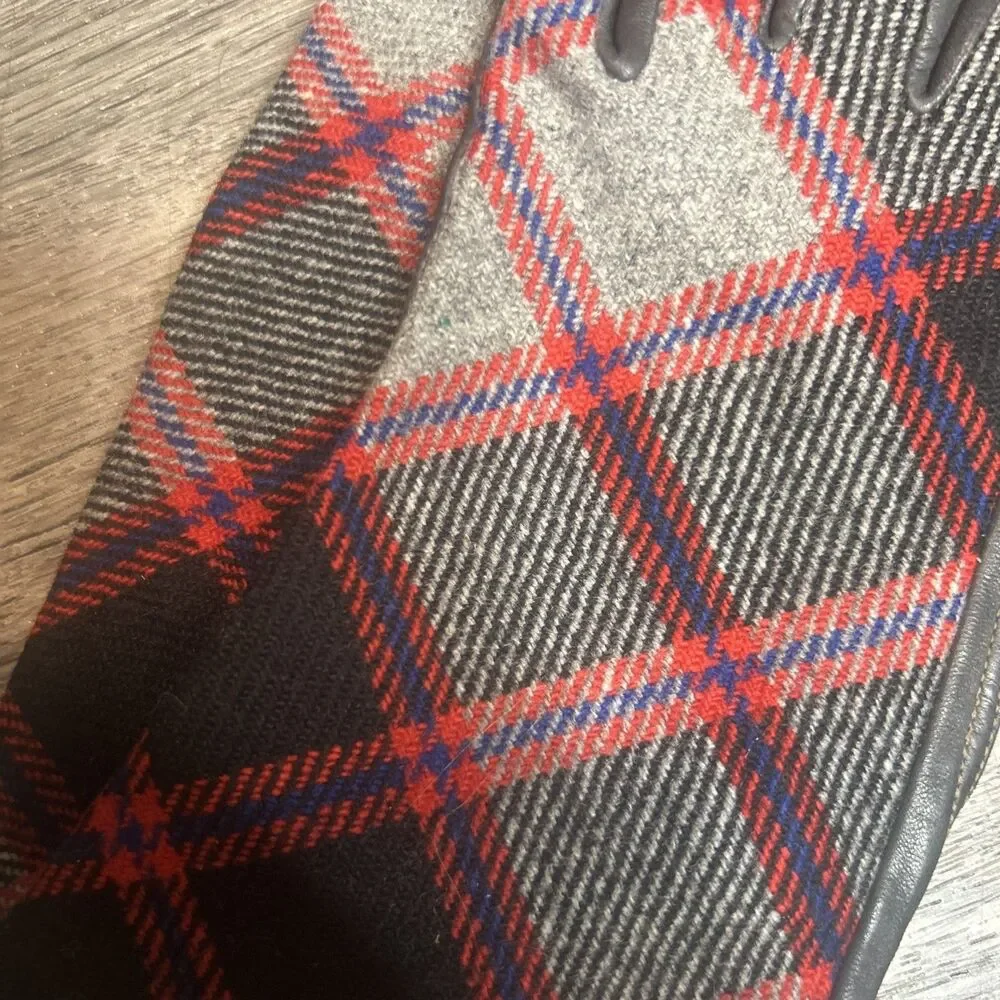 Vtg Stuart Glove 50s Tartan Plaid Leather Gloves Size 7 Made In Great Britain