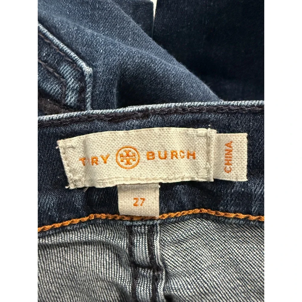 Tory Burch Super Skinny Jeans Dark Wash Indigo Logo Back Pockets Size‎ 27
