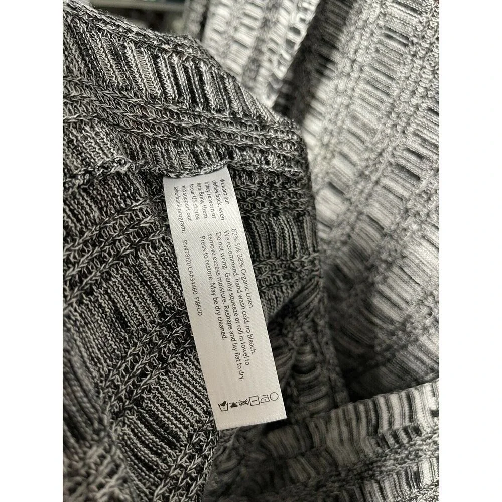 Eileen Fisher Black White Silk Linen Open Front Cardigan Sweater Size Medium