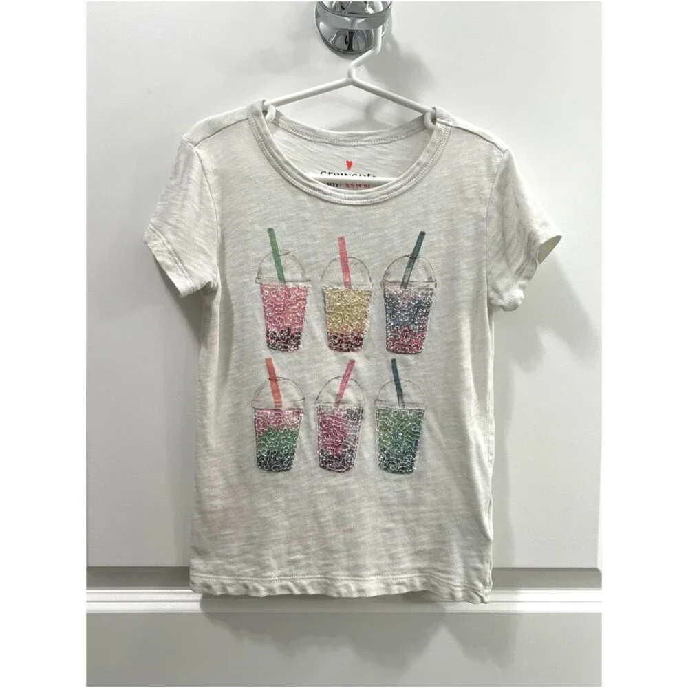 Crewcuts Girls' Sequin Bubble Tea graphic T-shirt Size XS(4-5)