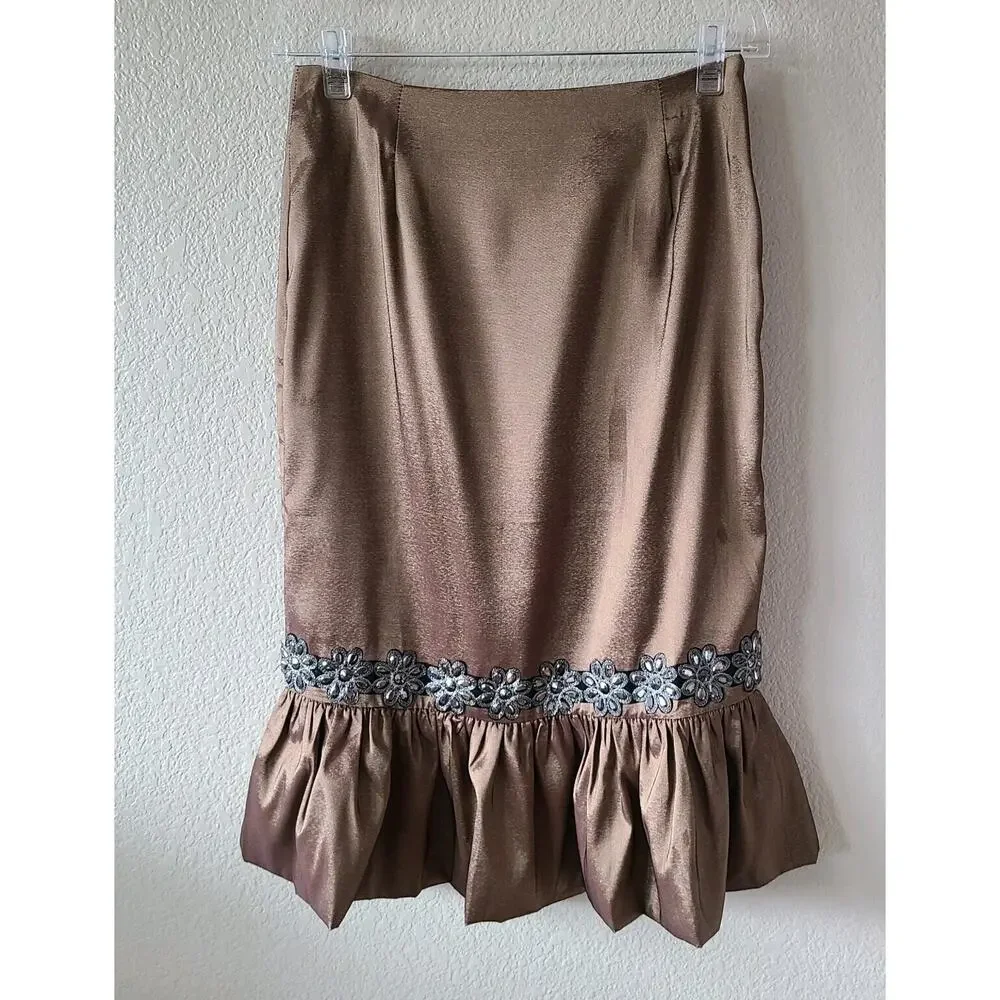 Vintage Y2K Rossi Roma Sequin Silk Skirt SZ Small Embellished‎ Party Trumpet