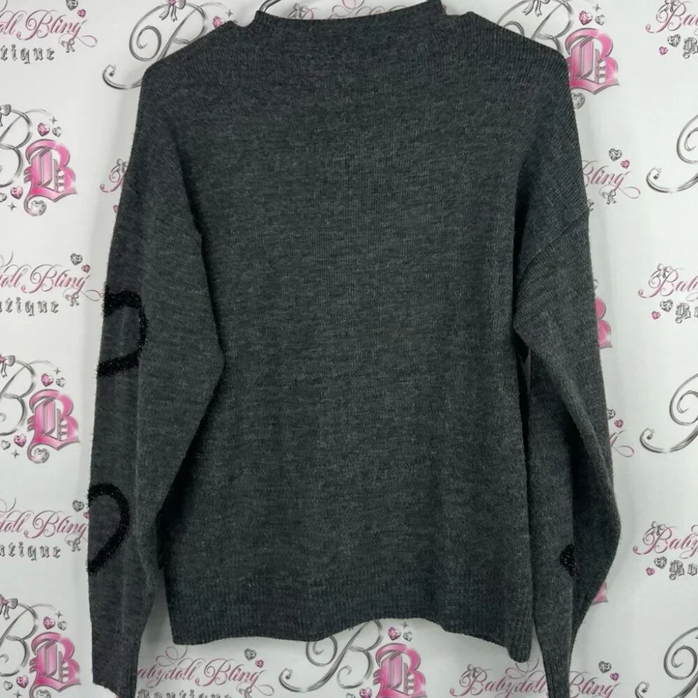 Next sweater pull over 3d hearts Charcoal Sweater with Black Heart Design