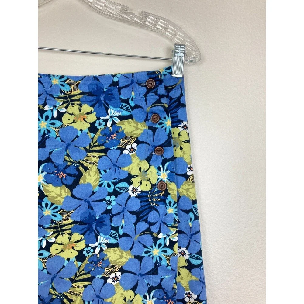 Christopher & Banks Midi Wrap Skirt Size 8 Blue Green Floral Cotton
