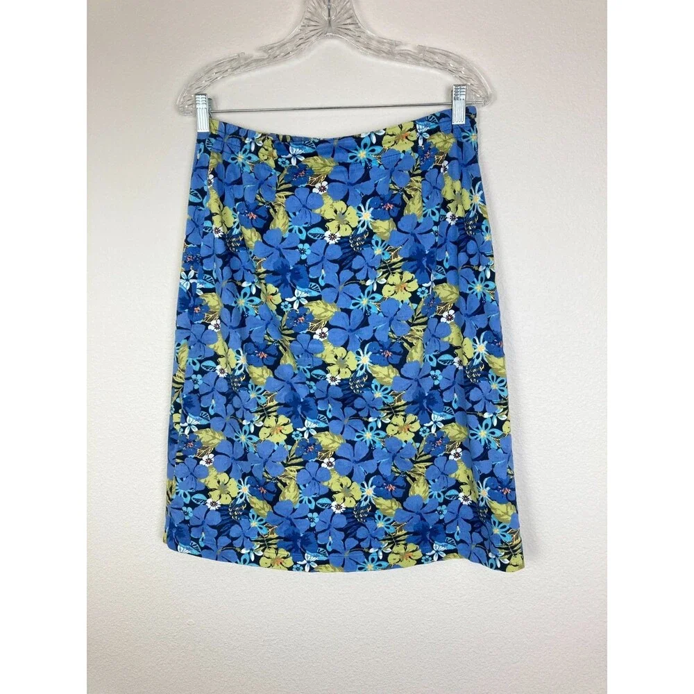 Christopher & Banks Midi Wrap Skirt Size 8 Blue Green Floral Cotton