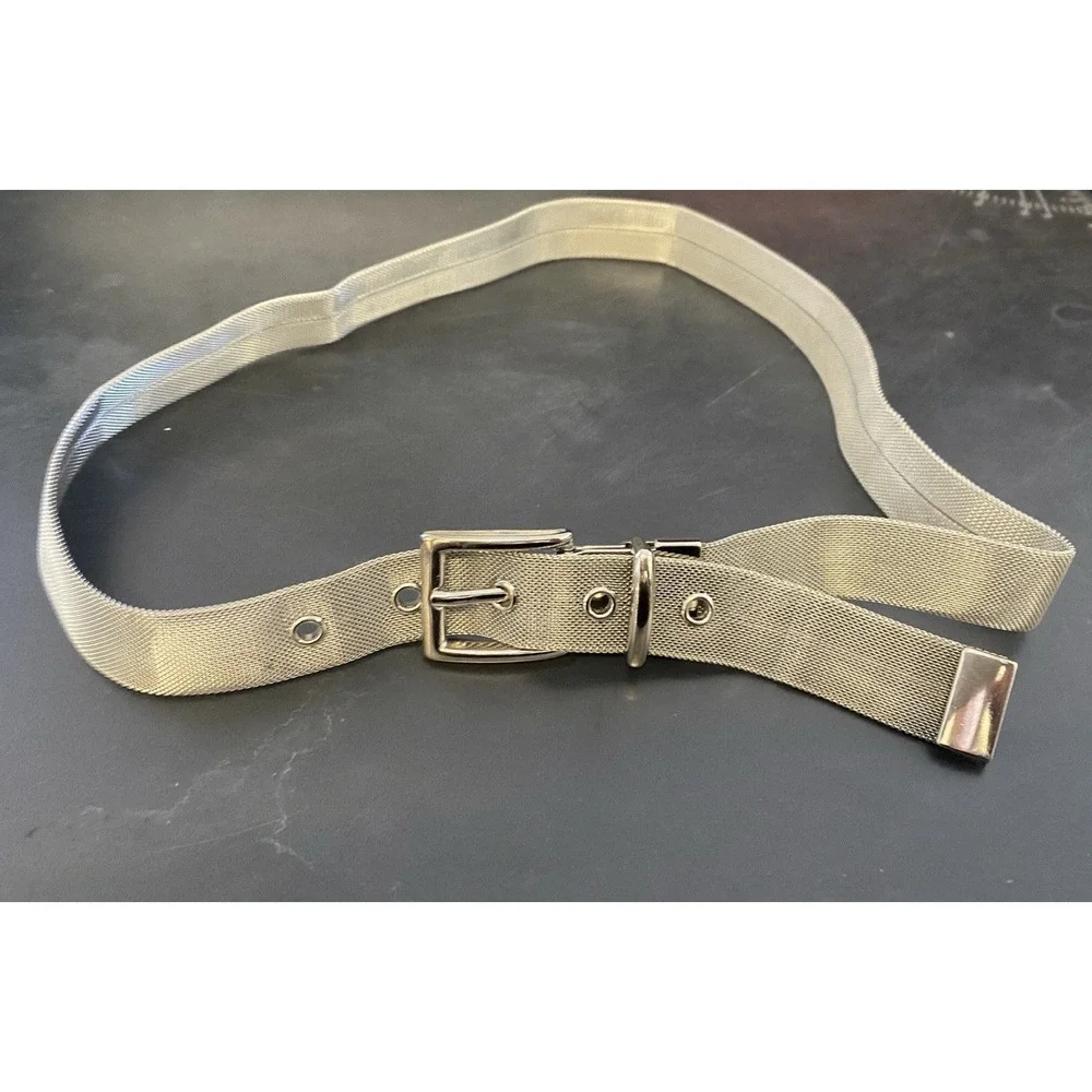 VTG Century Canada Silver Metal Mesh Belt Classic Buckle Fluid Y2K 80s