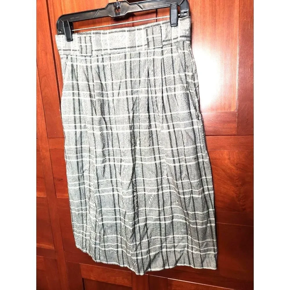 Samantha Skirt Black White Plaid Knee Length Pleated Made USA Size M Vintage!