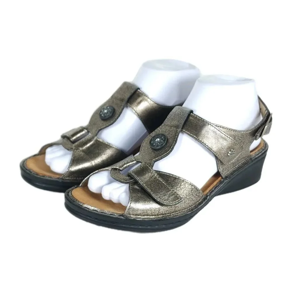 Finn Comfort Women's Adana US7,5D UK4,5 Metallic Leather Slingback Sandals