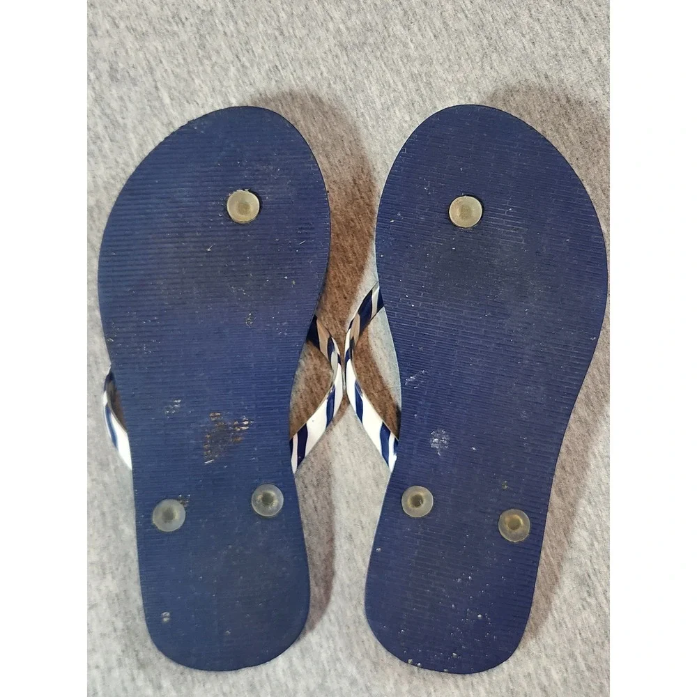 Vera Bradley Flip Flops Women Size 5-6 Navy Blue Sea Turtle Striped Casual