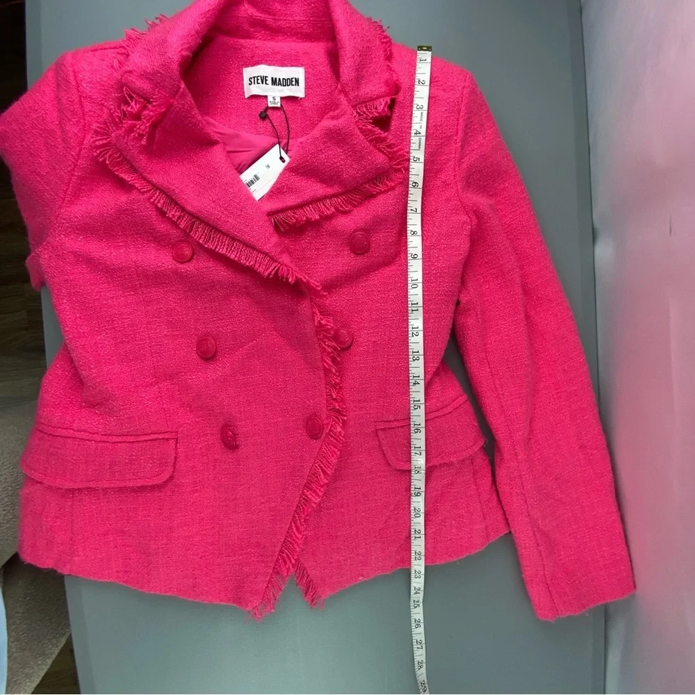 Steve Madden Naomi Hot Pink Fringed Tweed Blazer
