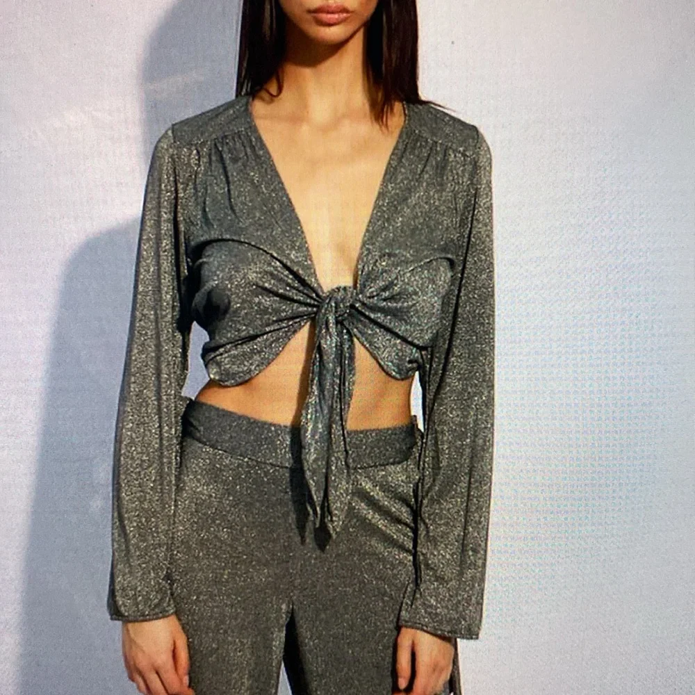 Jyork the Label Miami Florida Swim Silver Metallic Tie Front Top One Size OS