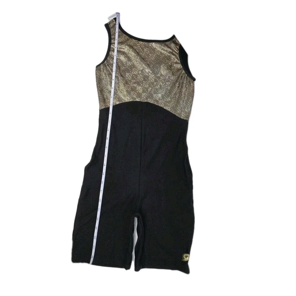 GK Elite VTG 1992 Holographic Gold Cotton Biketard Unitard Dance Size AS Adult S