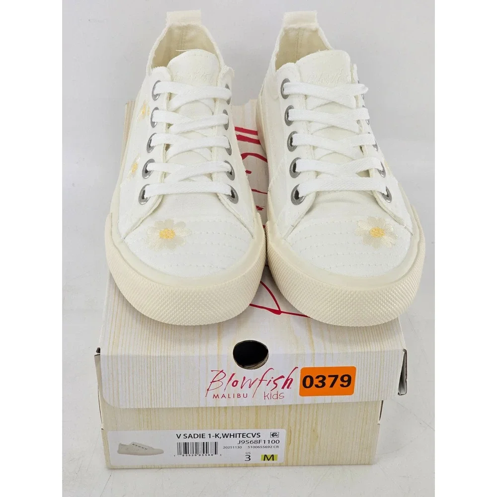Blowfish V Sadie 1-K Kids Sneakers Size 3 White Canvas Daisy Floral - New
