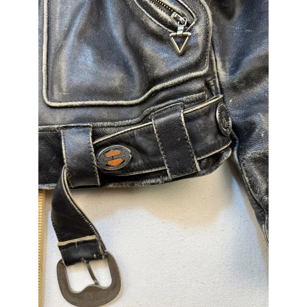 Harley Davidson Leather Jacket Mens M Black Biker Distressed Vintage CA03402 USA