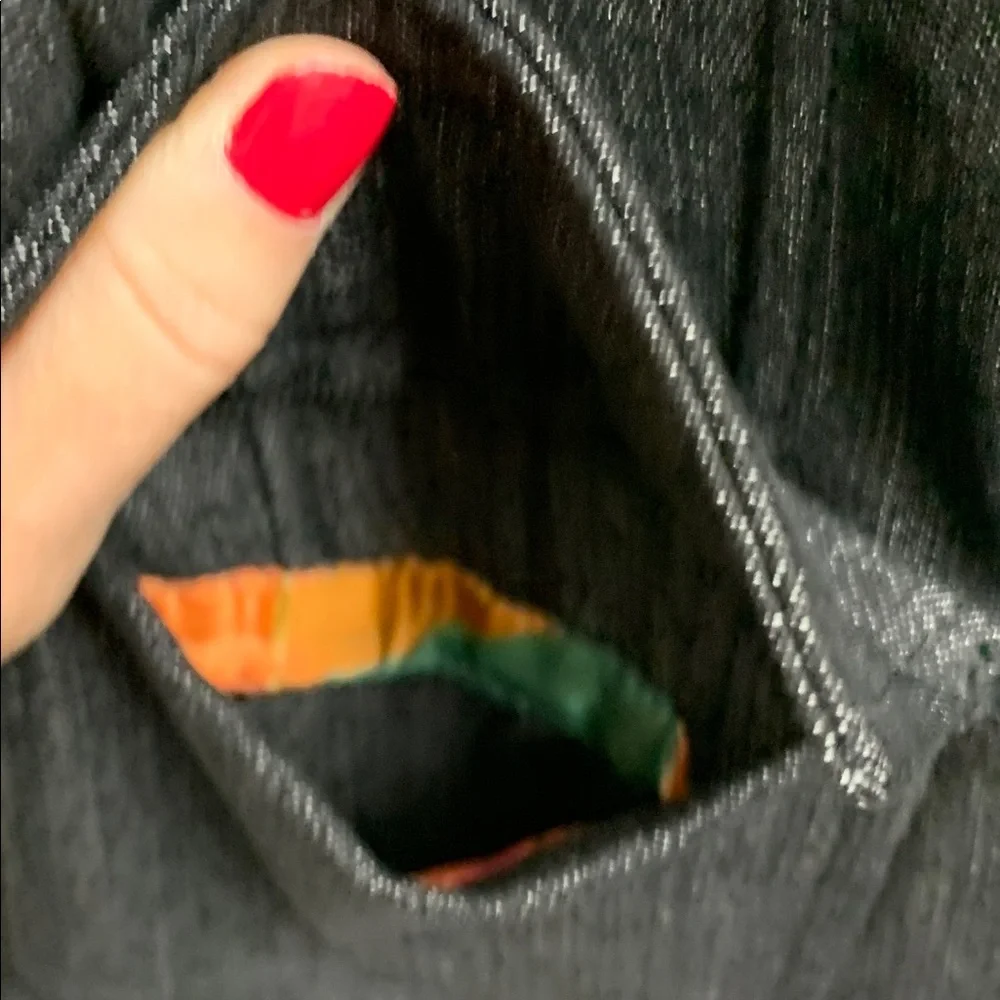 Vintage Black Denim Tailored Structured Blazer Jacket with Colorful Lining