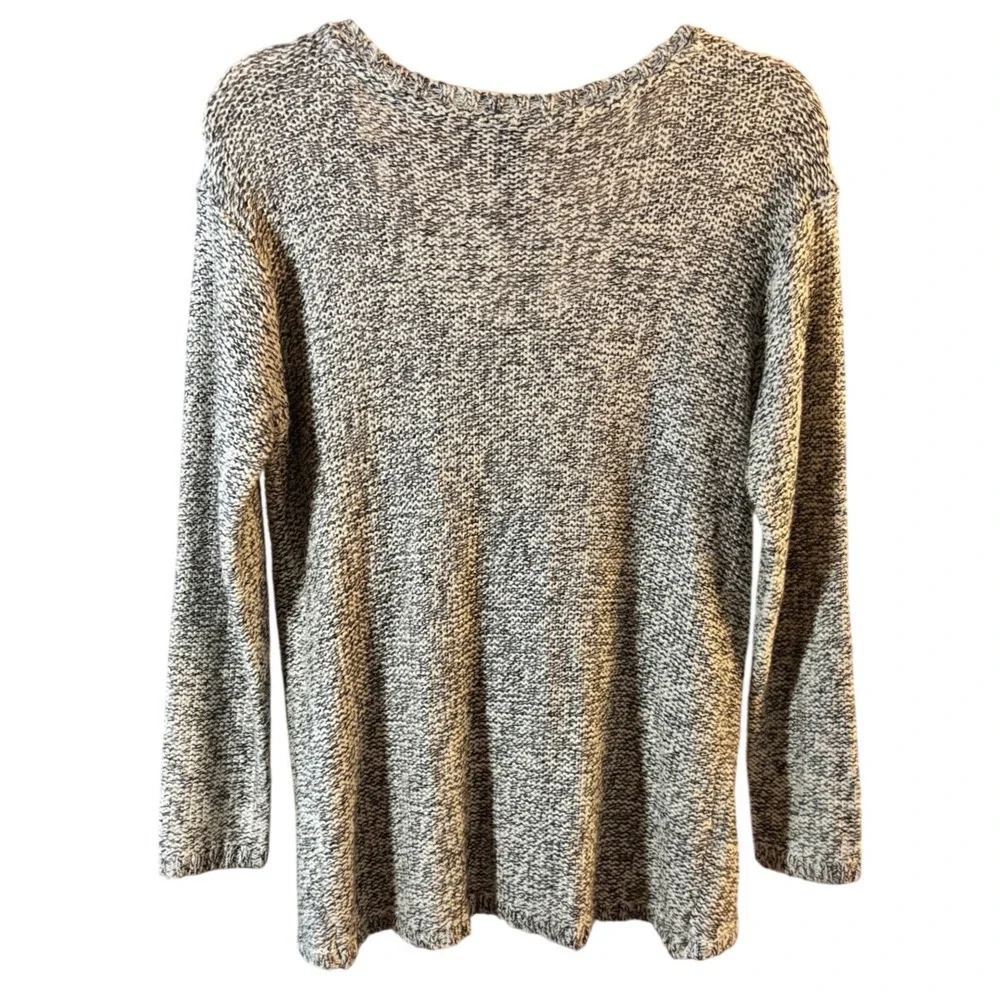 Quinn Womens Marled Knit Scoop Neck Zipper Accent Sweater Black‎ White Medium