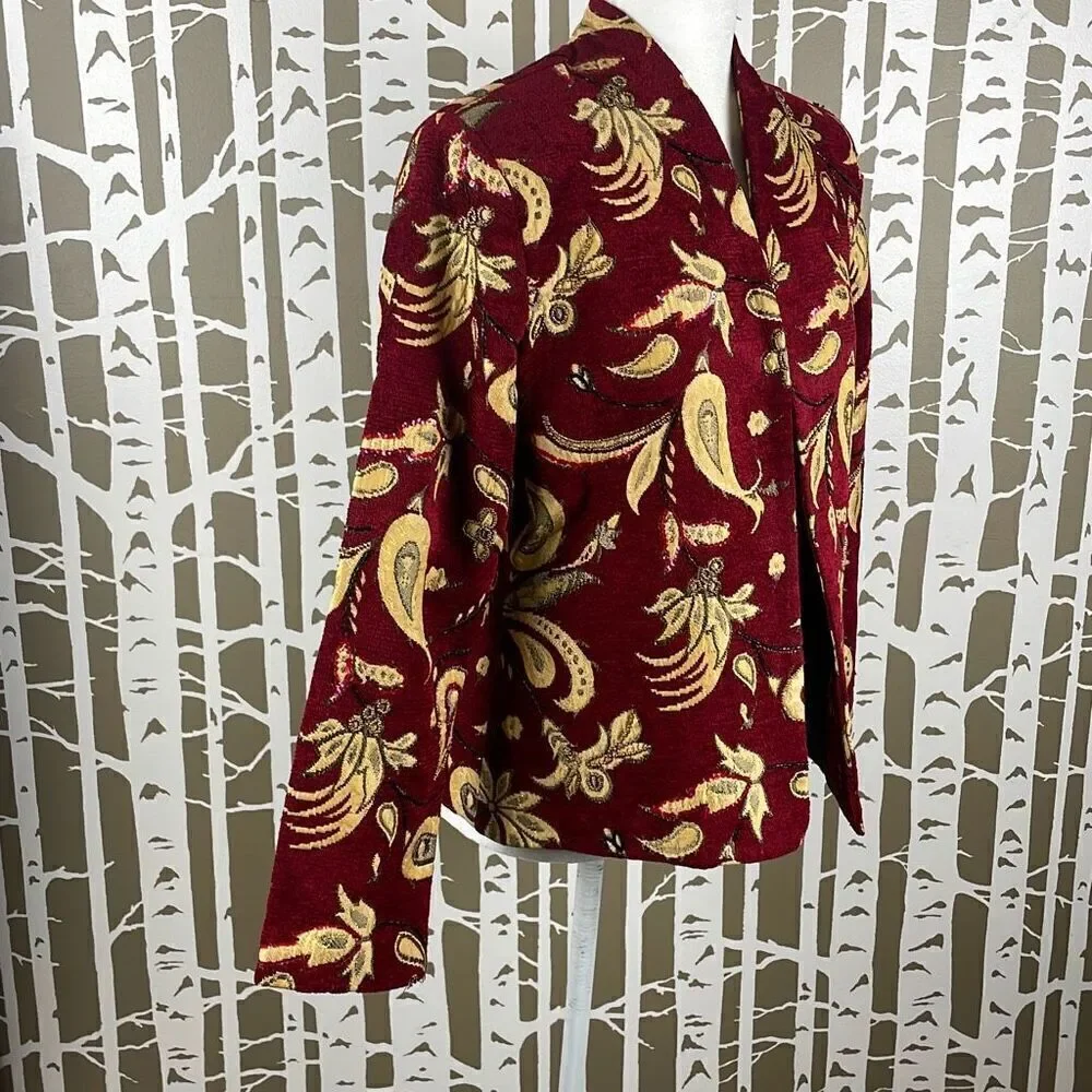 Bob Mackie Vintage Paisley Floral Tapestry Collarless Embellished Blazer
