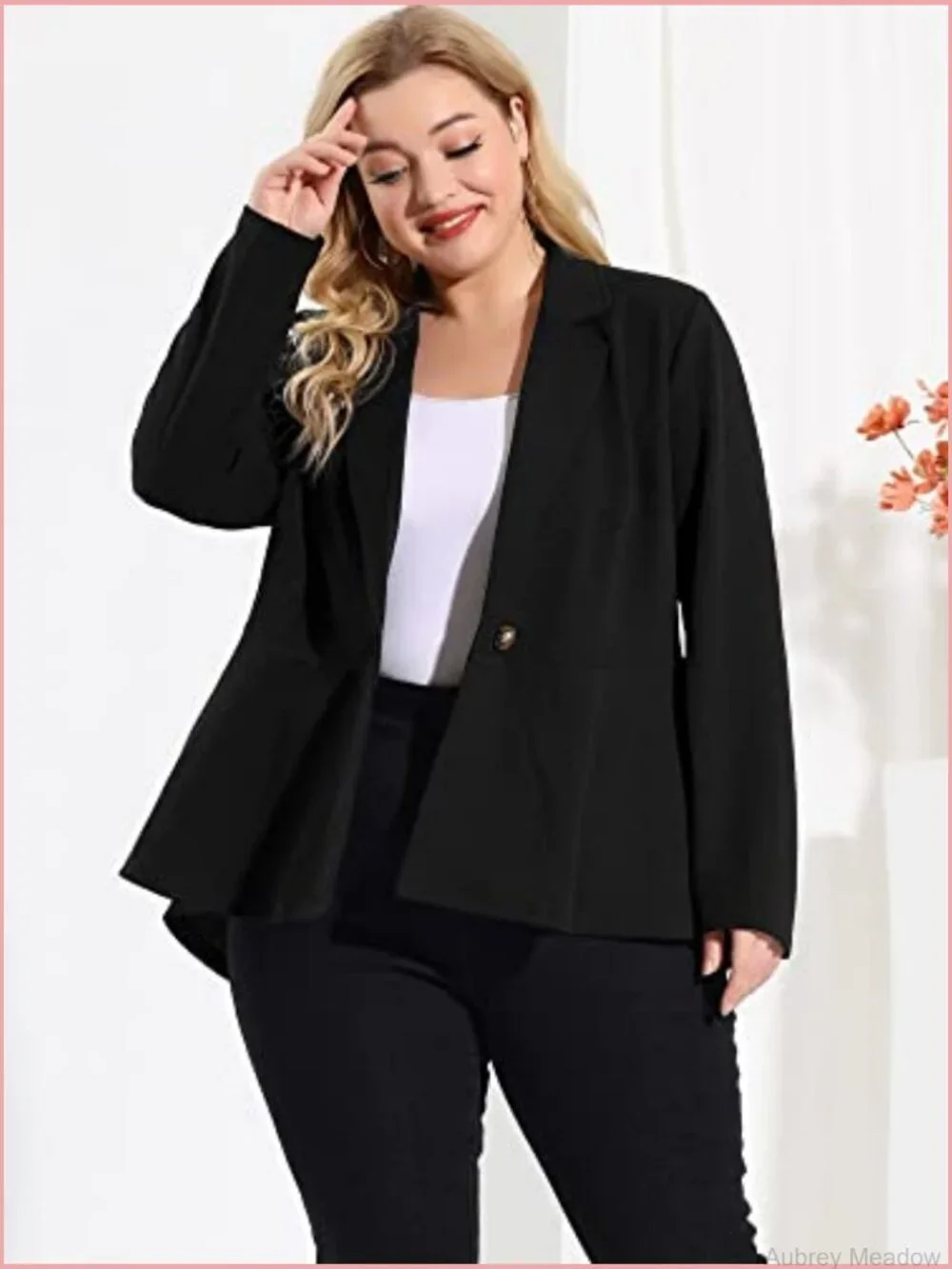 Plus Size Peplum Blazer Notched Lapel Work Suit Jacket Business Casual