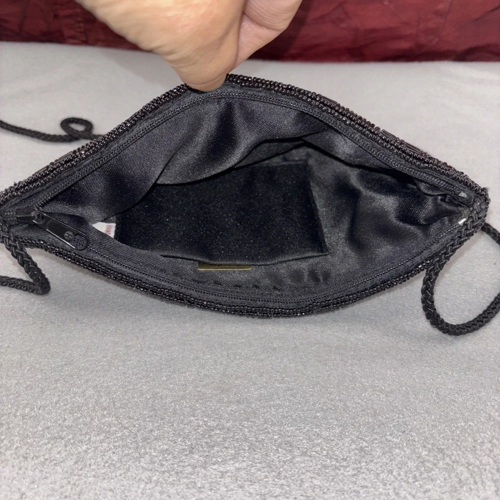 Vintage Andre Cellini Black Bugle Beaded Evening Bag Corded Shoulder Strap EUC