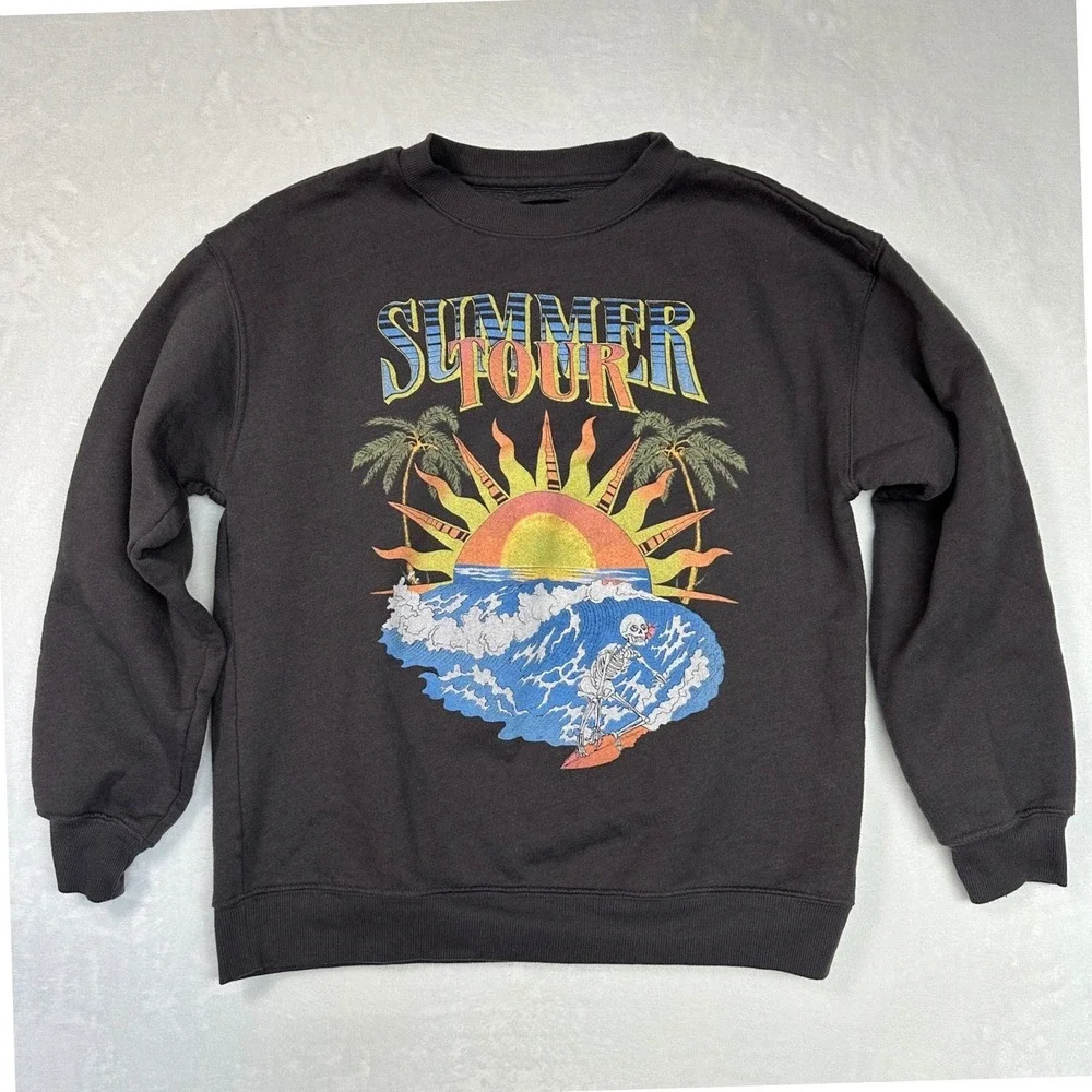 Billabong Retro Summer Tour Graphic Sweatshirt Pullover Skeleton Surfer Sun Sz M