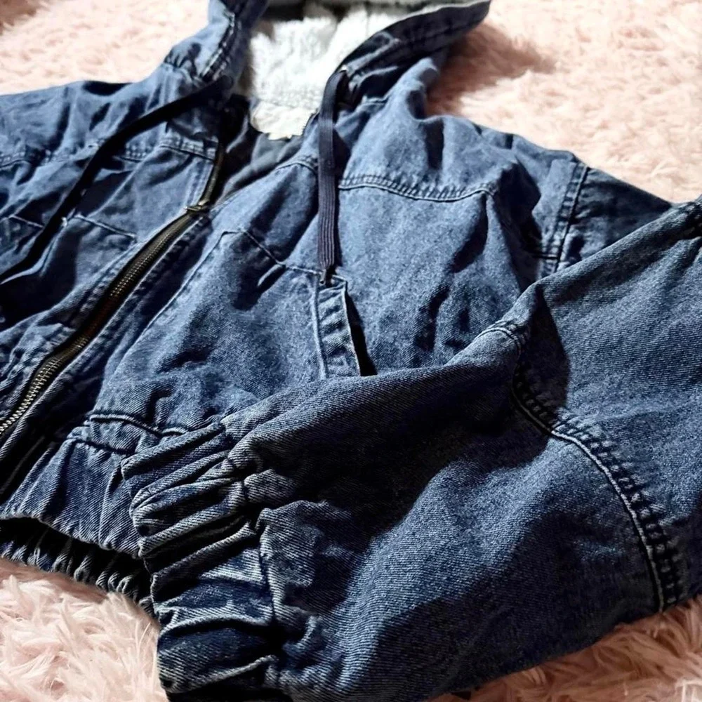 Denim Y2K Streetwear Urban Hiphop Statement Bomber Jacket Womens M City Grunge