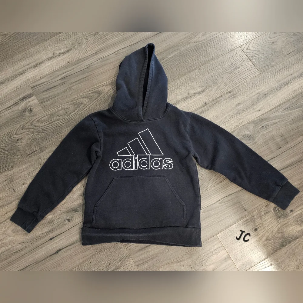 Kids szS 8 Adidas Black Sweatshirt‎ Hoodie Pullover Sporty Fall Winter Spring